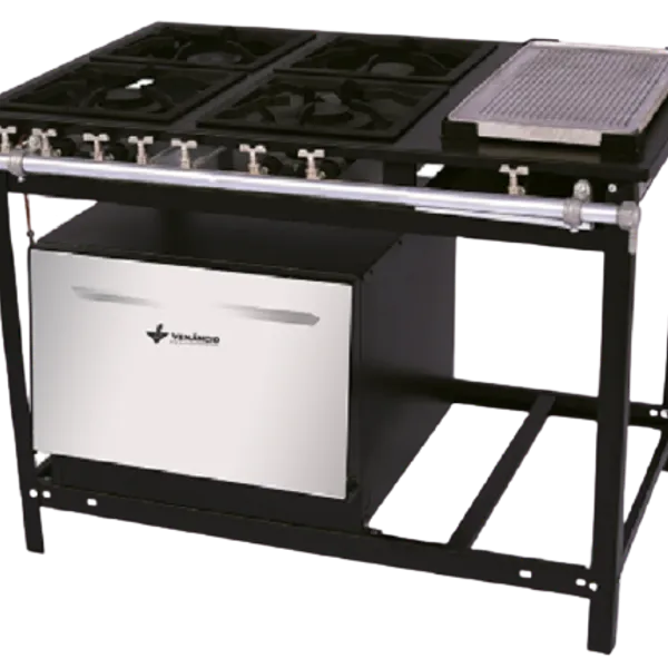 Cocina a gas de 6 quemadores con Plancha